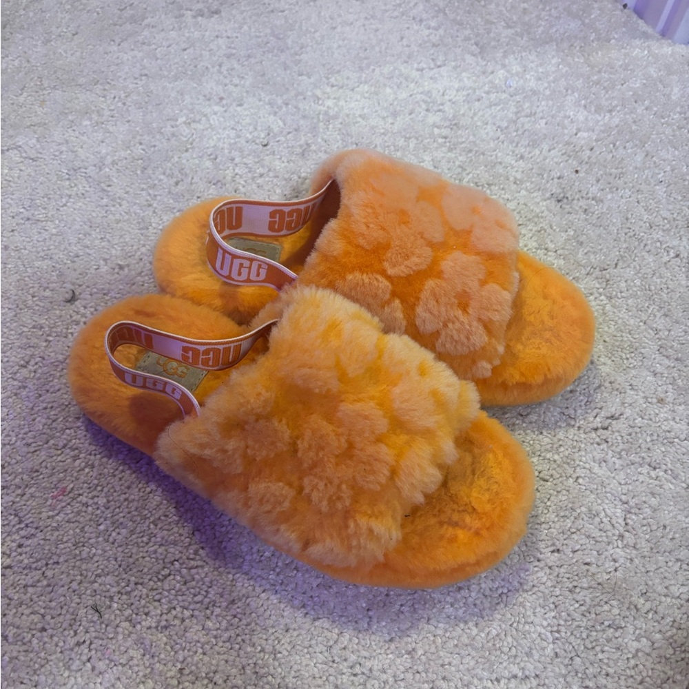 UGG Vibrant Orange Fluffy Slides